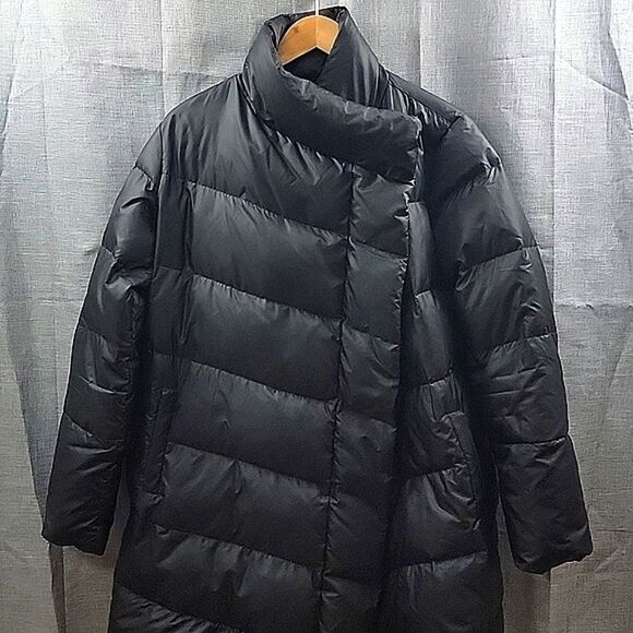 Theory Oversized Quilted Down Puffer Long Black Coat women's Large - Picture 2 of 16